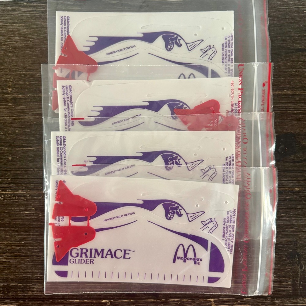 Vintage 1985 McDonalds Grimace Glider Happy Meal Toy Set of 4 Unassembled Foam